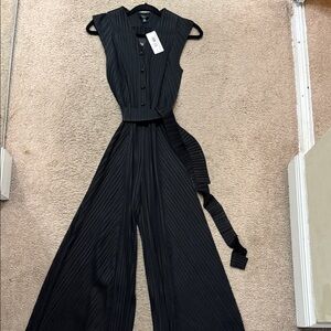 Current Air Black Pleated Wide-Leg Jumpsuit with Self-Tie Waist
